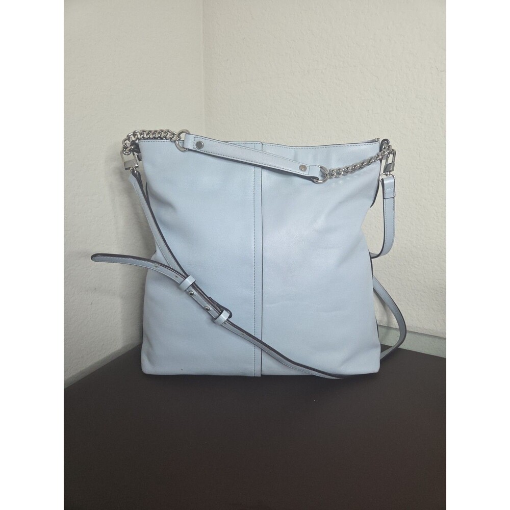 Antonio Melani Light Blue Leather Hobo Tote Bag Chain Strap w/ Dust Bag
